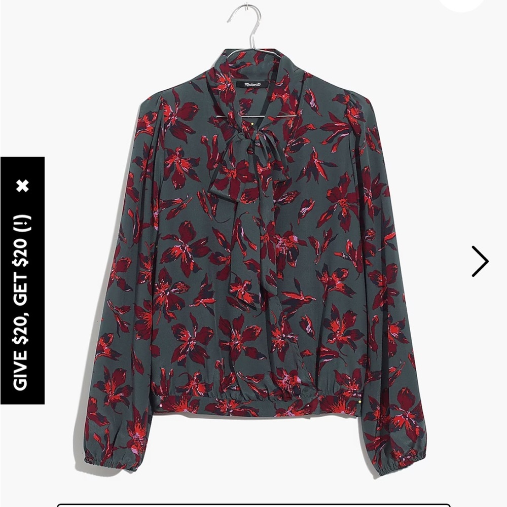 Madewell Silk Tie-neck wrap top in Winter Orchid